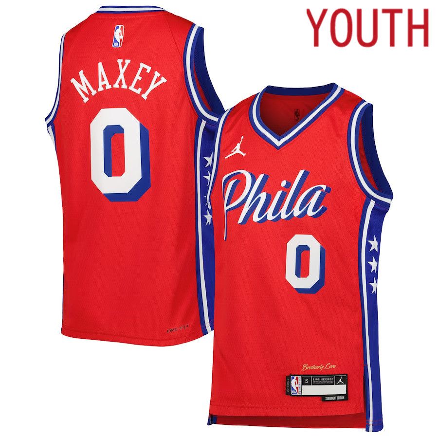 Youth Philadelphia 76ers #0 Tyrese Maxey Jordan Brand Red 2022-23 Swingman NBA Jersey->customized nba jersey->Custom Jersey